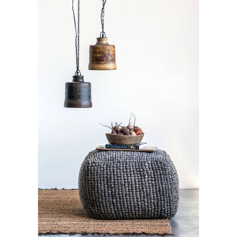 Storied Home New Zealand Square Pouf Gray: Upholstered Ottoman, Wool & Cotton Blend, No Assembly Required