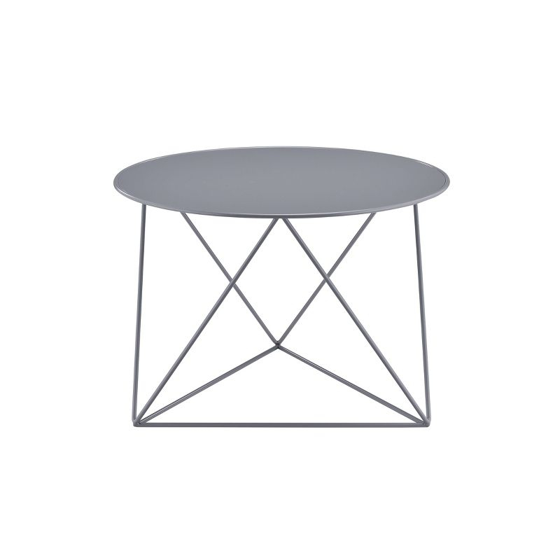 Epidia Accent Table Gray - Acme Furniture: Modern Round Metal Base, 17" Height, Powder-Coated Finish
