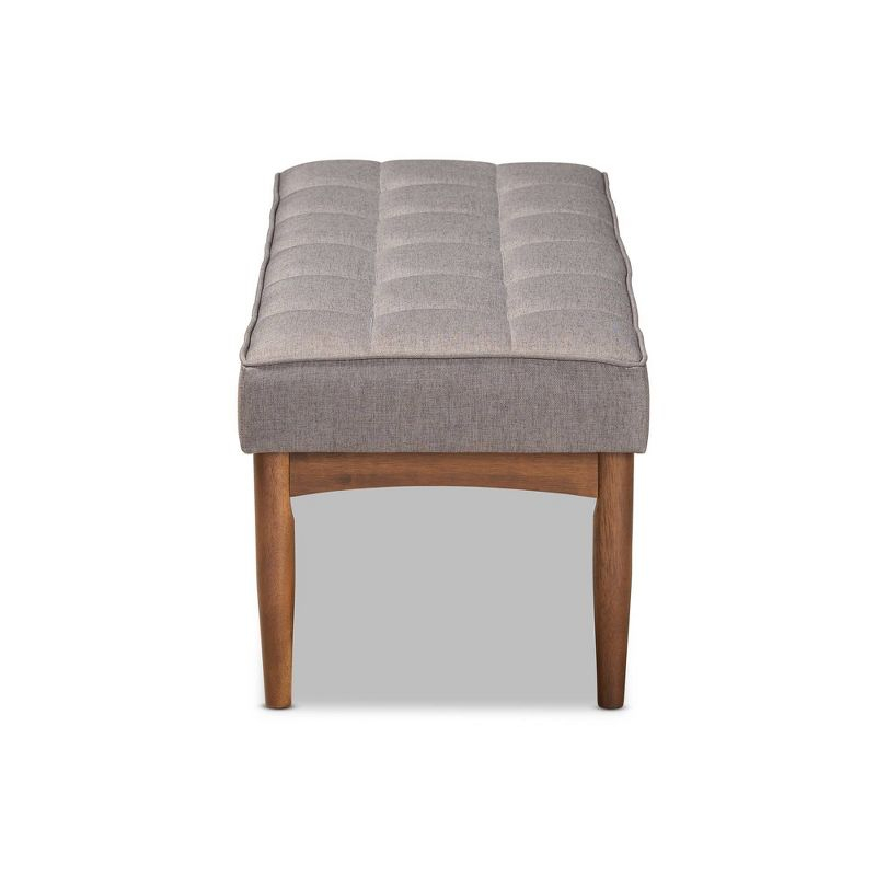 Sanford Wood Dining Ottoman Gray/Walnut Brown - Baxton Studio: Padded Fabric, Tufted Design, Angled Legs