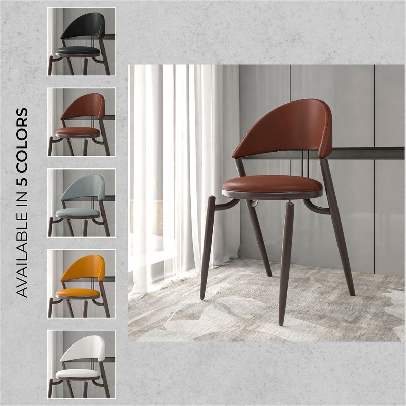 Venice Dining Chair Upholstered Leather in Iron Open Curved Back Design Set of 2 in Dark Brown