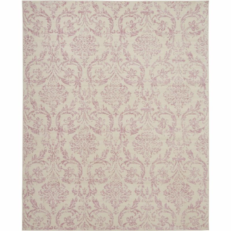 Jubilant JUB09 Area Rug Farmhouse Vintage Damask By Nourison Ivory/Pink 7' x 10'
