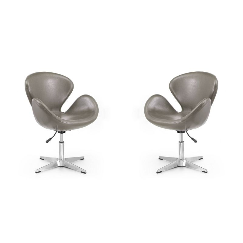 Set of 2 Raspberry Faux Leather Adjustable Swivel Chairs Pebble - Manhattan Comfort