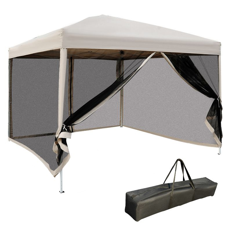 Outsunny 10' x 10' Pop Up Canopy Tent with Breathable Mesh Sidewalls, Easy Height Adjustable, Easy Transport Carrying Bag for Backyard Garden Patio