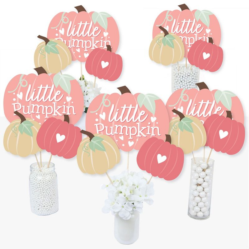 Big Dot of Happiness Girl Little Pumpkin - Fall Birthday Party or Baby Shower Centerpiece Sticks - Table Toppers - Set of 15