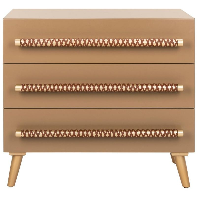 Raquel 3 Drawer Chest - Taupe/Gold/Brown Faux Leather - Safavieh.