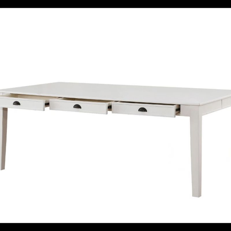 78" Renske Dining Table Antique White Finish - Acme Furniture: Farmhouse Style, 6 Drawers