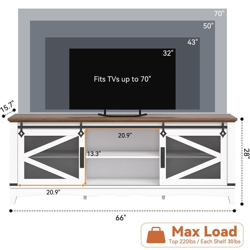 Farmhouse TV Stand with Sliding Barn Doors, TV Cabinet with Storage Shelf, Entertainment Center for 65" TV