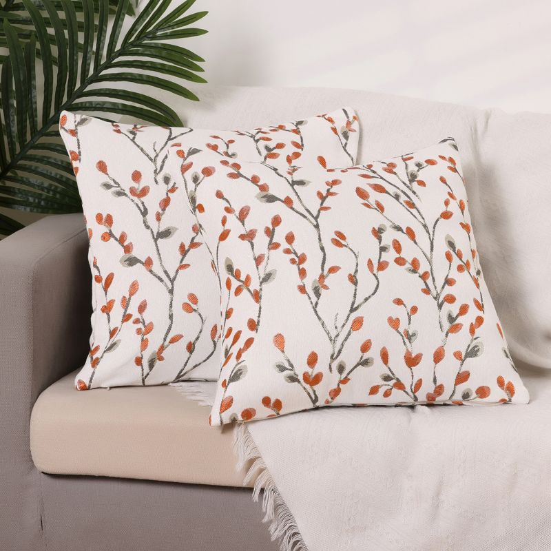 Unique Bargains Four Seasons Decoration Throw Floral Pattern Pillow Cases 2 Pcs Orange Flower 18" x 18"