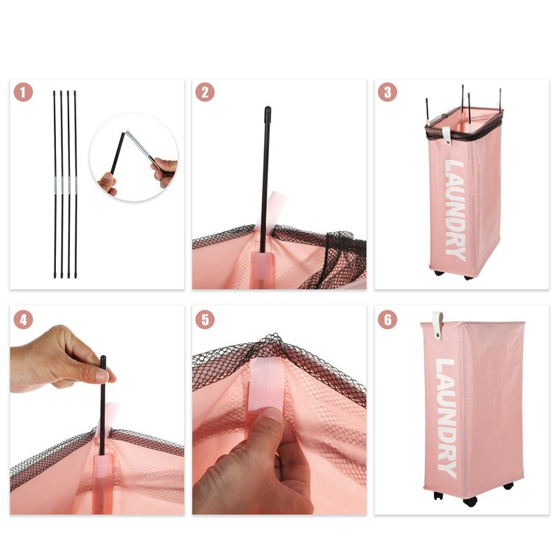 Unique Bargains Laundry Hamper with Wheels with Handle 27" Tall 1 Pc Pink