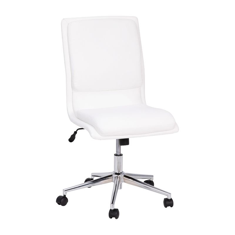 Flash Furniture Madigan Mid-Back Armless Swivel Task Office Chair with LeatherSoft and Adjustable Chrome Base, White