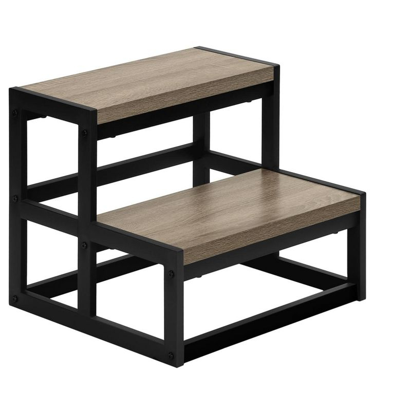 Monarch Specialties Ladder Step Stool Bedroom Kitchen Black Metal Dark Taupe Laminate Contemporary