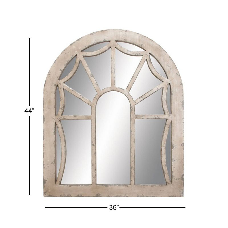 Wood Window Pane Inspired Wall Mirror with Arched Top Cream - Olivia & May: Antique Finish, No Assembly, Spot Clean