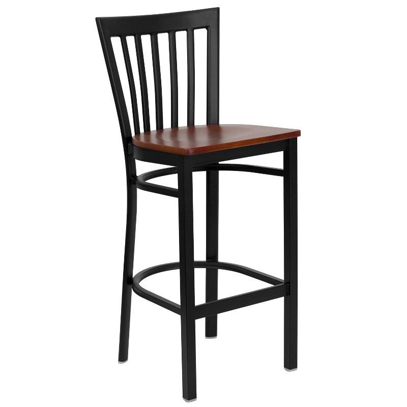 Flash Furniture HERCULES Series Black School House Back Metal Restaurant Barstool - Cherry Wood Seat