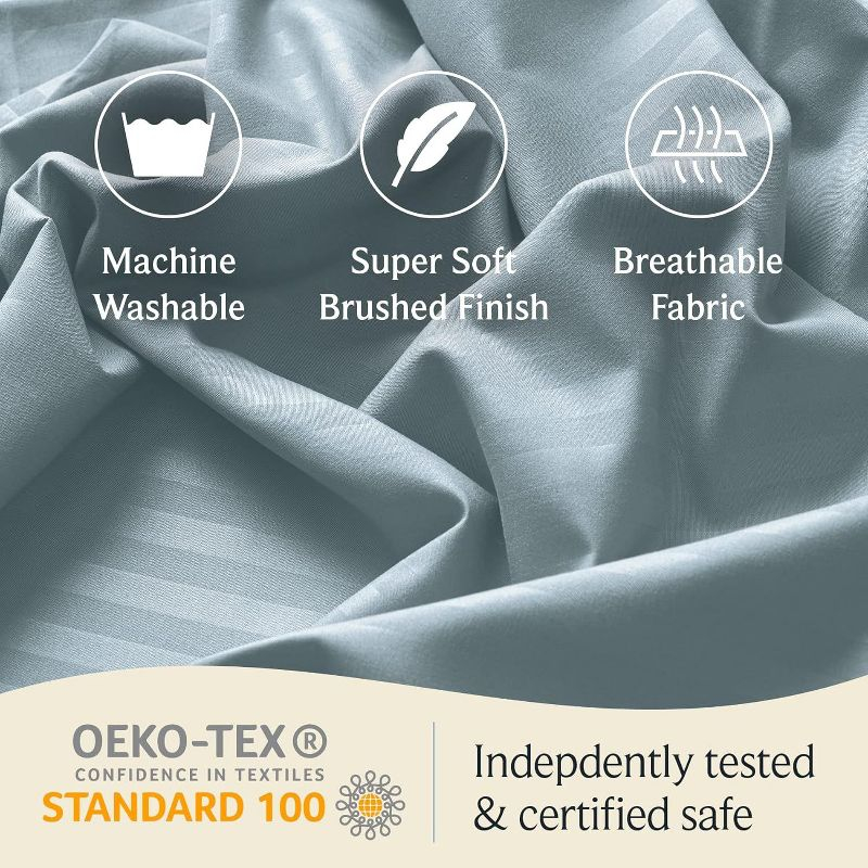 LuxClub 6 PC Light Blue King Microfiber Striped Performance Sheet Set, Soft Cooling Eco-Friendly Bed Sheets with 18in Deep Pockets