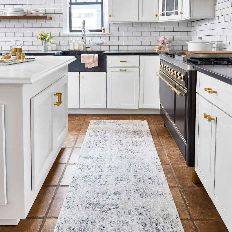 Nuloom Arlena Medallion 2x12 Runner Indoor Area Rug for Living Room Bedroom Dining Room Entryway Hallway Kitchen, Grey/Ivory