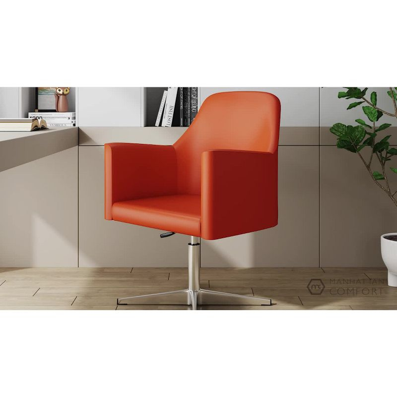 Pelo Faux Leather Adjustable Height Swivel Accent Chair Orange - Manhattan Comfort: Chrome-Plated, Modern Design, 300 lbs Capacity