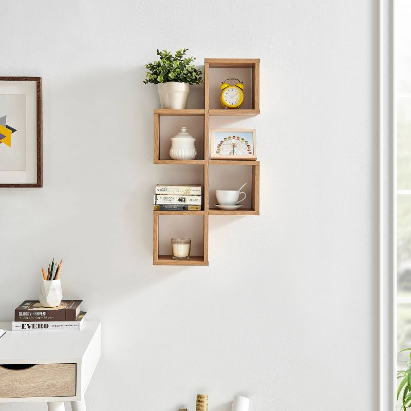 Danya B. 30" x 15.25" Cubby Chessboard Wall Shelf Chestnut - MDF, Contemporary Design, Interlocking
