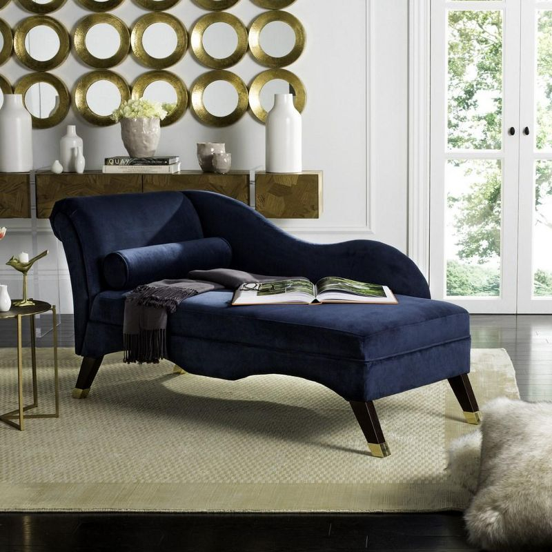 Caiden Vevlet Chaise with Pillow - Navy - Safavieh.