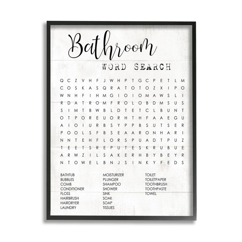 Stupell Industries Bathroom Word Search Fun Family Word Design Black Framed Giclee, 24 x 30
