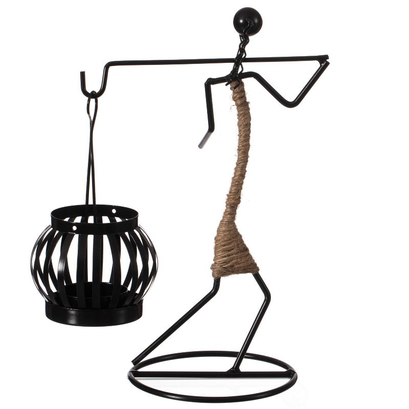 Fabulaxe Wire Figure Candle Holder Decorative Modern Tea Light Lantern Tabletop Centerpiece Candle Stand, Back Carry
