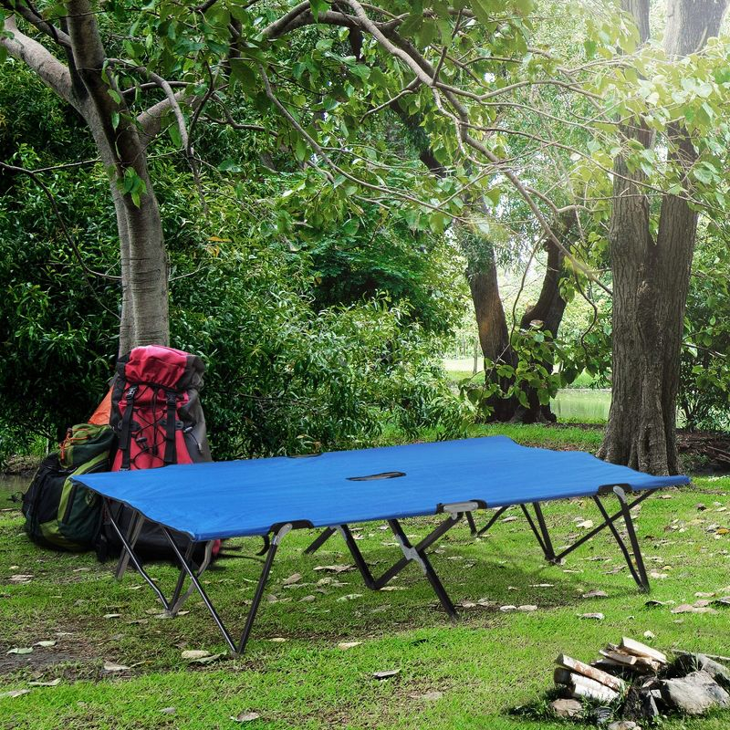 Outsunny 2 Person Folding Camping Cot, Portable Sleeping Cot with Carry Bag, Blue