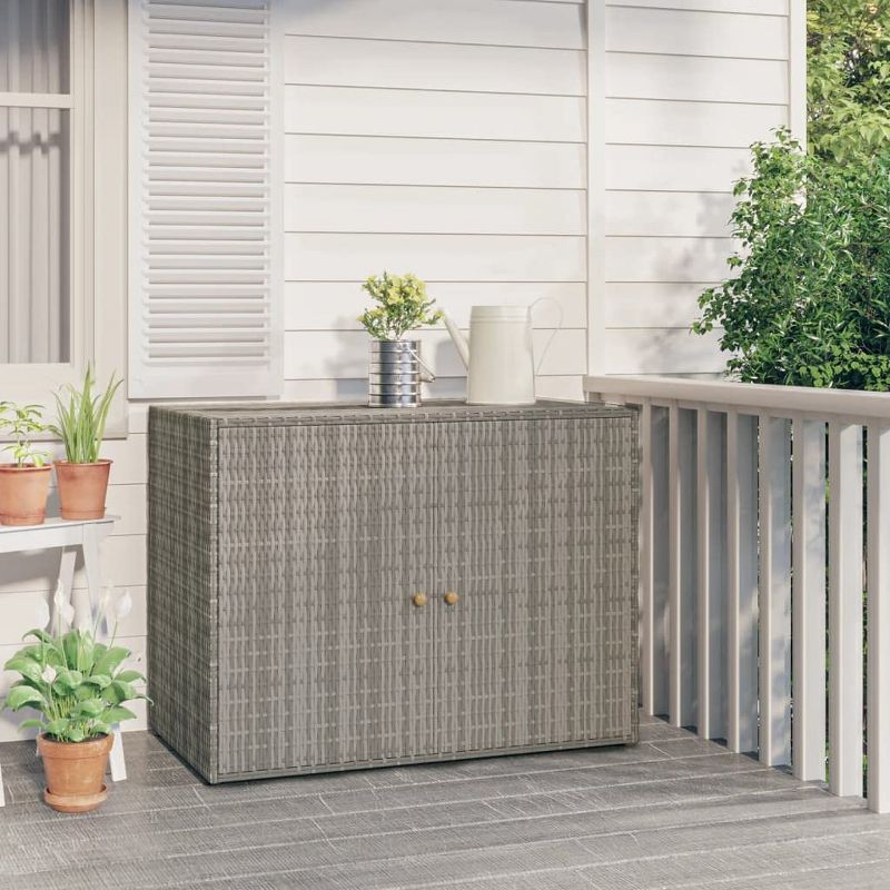 vidaXL Durable Gray Garden Storage Cabinet - Weather-Resistant Poly Rattan Material - Compact and Spacious with Easy Assembly