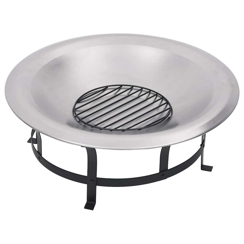 vidaXL Outdoor Fire Pit with Grill Stainless Steel 29.9 in.