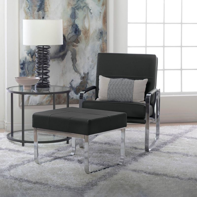 Allure Modern Blended Leather Accent Arm Chair Black/Chrome: Chrome-Finished, Padded for Comfort - Studio Designs Home