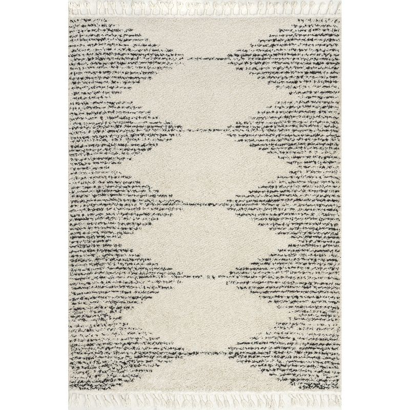 Nuloom Bria Trellis 10 Square Shag Indoor Area Rug for Living Room Bedroom Dining Room Nursery, Off White/Charcoal