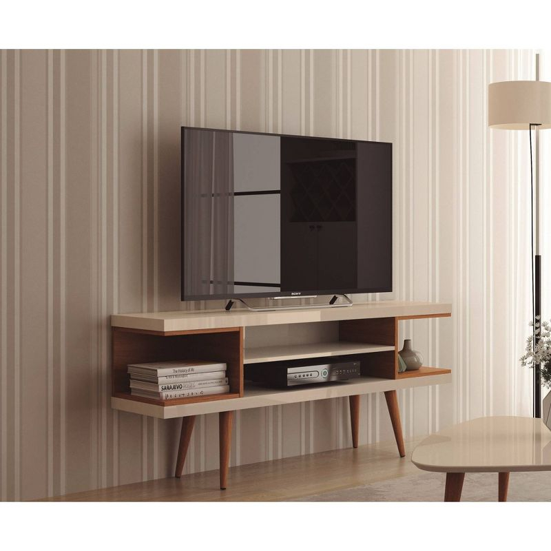 Manhattan Comfort Utopia Splayed Wooden Legs and 4 Shelves TV Stand for TVs up to 50" Maple Cream/Off-White - Manhattan Comfort