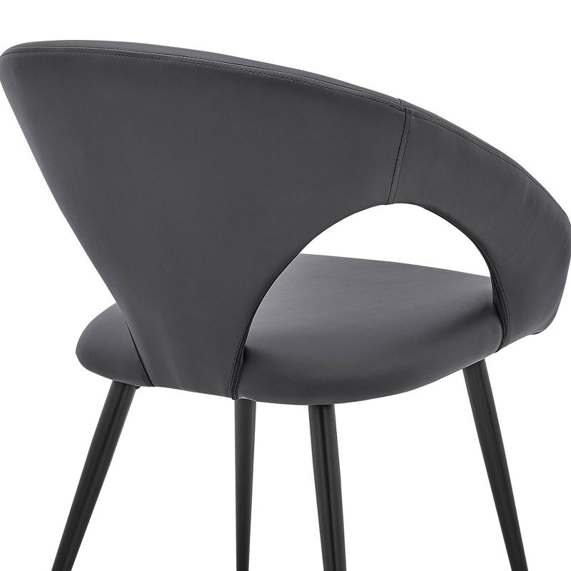 Armen Living Set of 2 Elin Faux Leather and Black Metal Dining Chairs Gray: Curved Back, Foam-Filled, Armless Design