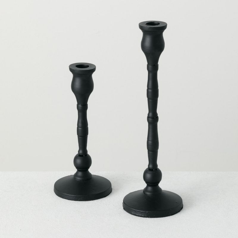 Sullivans Set Of 2 Iron Taper Candle Holders 12.5"H & 15.25"H Black