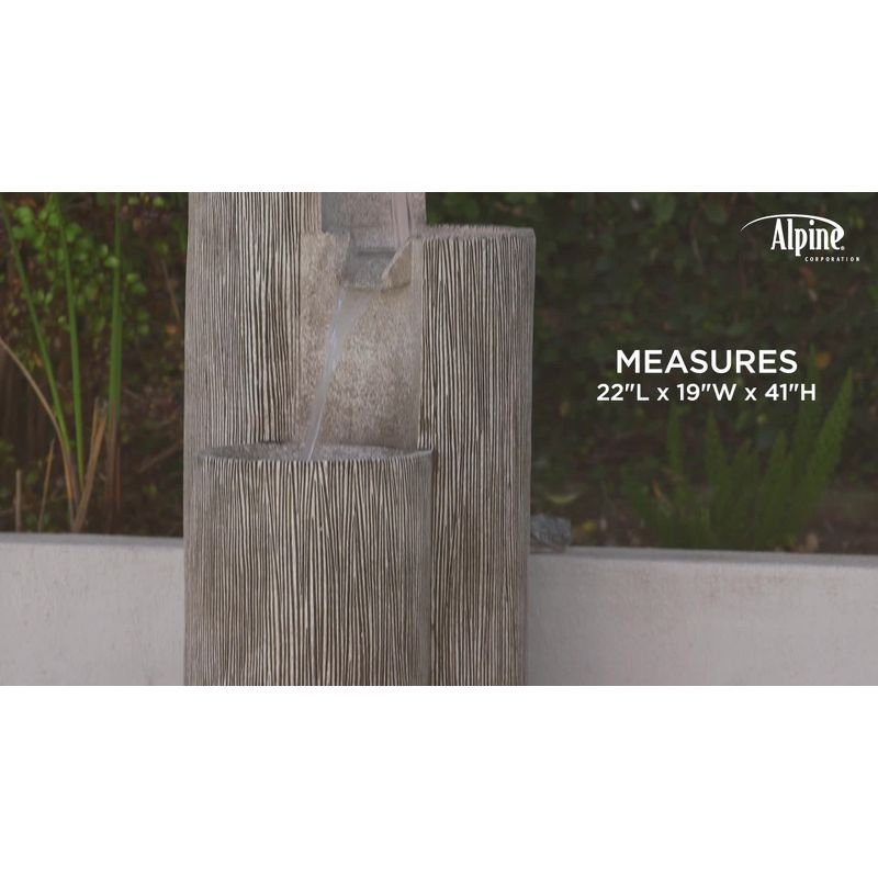 41" Resin Outdoor Tiering Column Zen Fountain with LED Lights Gray - Alpine Corporation