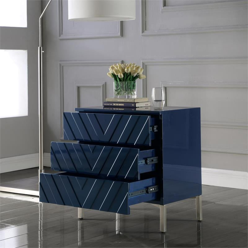 Collette Accent Table in Navy Lacquer/Chrome-Meridian Furniture