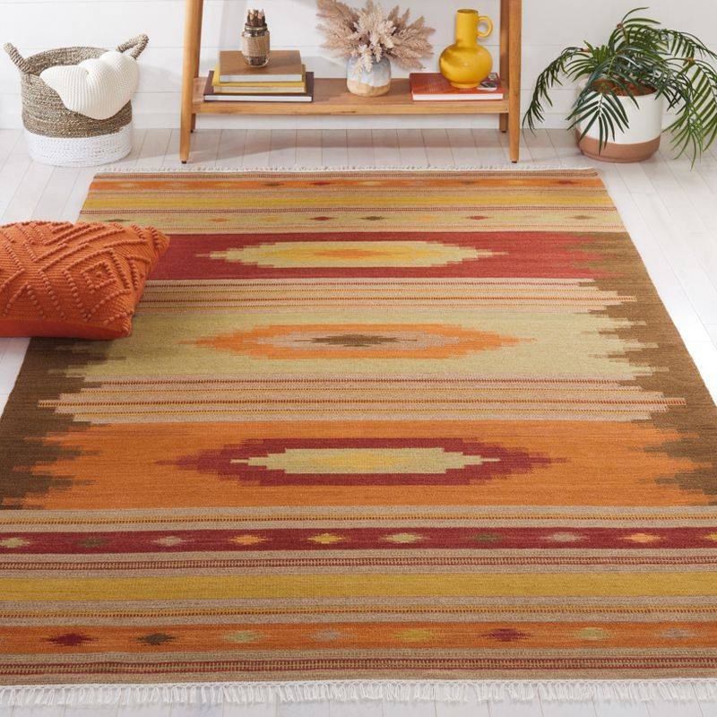 Kilim NVK176 Hand Woven Indoor Area Rug - Brown/Multi - 4'x6' - Safavieh