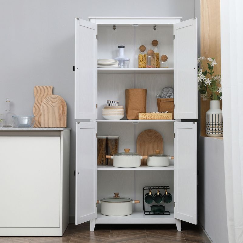 HOMCOM 72" Freestanding Kitchen Pantry Cabinet, Farmhouse Tall Storage Cabinet with 4 Door Cabinets and Adjustable Shelves for Dining Room, White