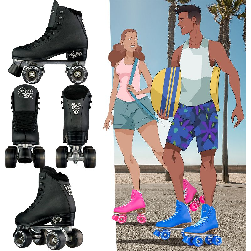 Crazy Skates Black Retro Roller Skates - Classic Style Quad Skates For Women And Girls - 6
