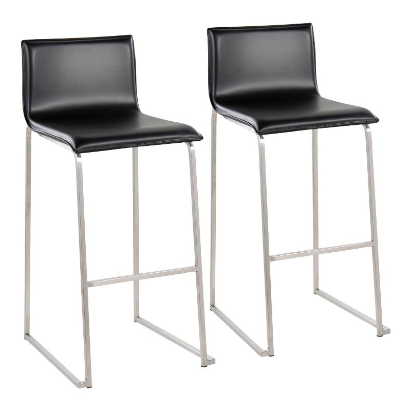 Set of 2 Mara Upholstered Barstools Stainless Steel Black - Lumisource: Kitchen Counter Seating with Footrest