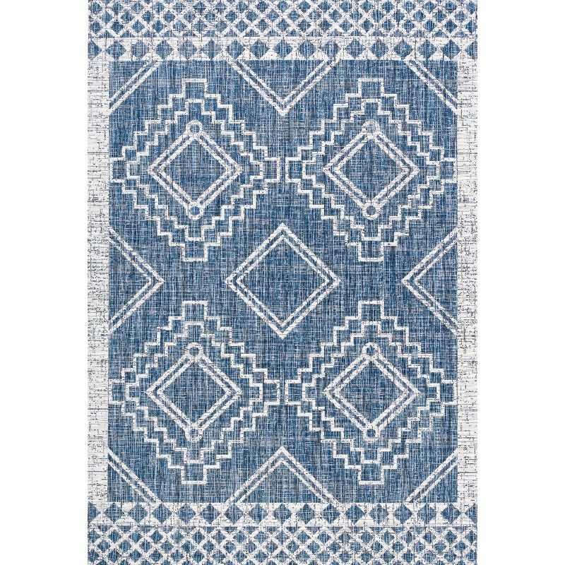 3'x5' Marokko Diamond  Medallion Indoor/Outdoor Area Rug, Blue/Ivory - JONATHAN Y