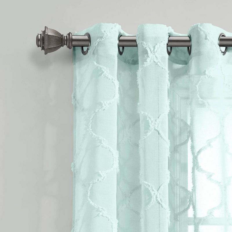 Set of 2 (84"x38") Avon Trellis Grommet Sheer Window Curtain Panels Blue - Lush Décor: Microfiber, Indoor Use