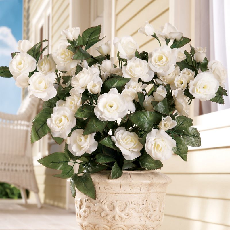 Collections Etc Floral Rose Bushes - Set of 3 White