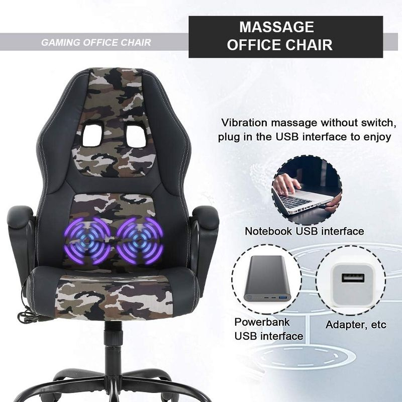 FDW Racing Gaming Chair Home Office Chair Ergonomic Desk Chair Massage PU Leather Computer Chair with Lumbar Support Headrest Armrest ,Camo