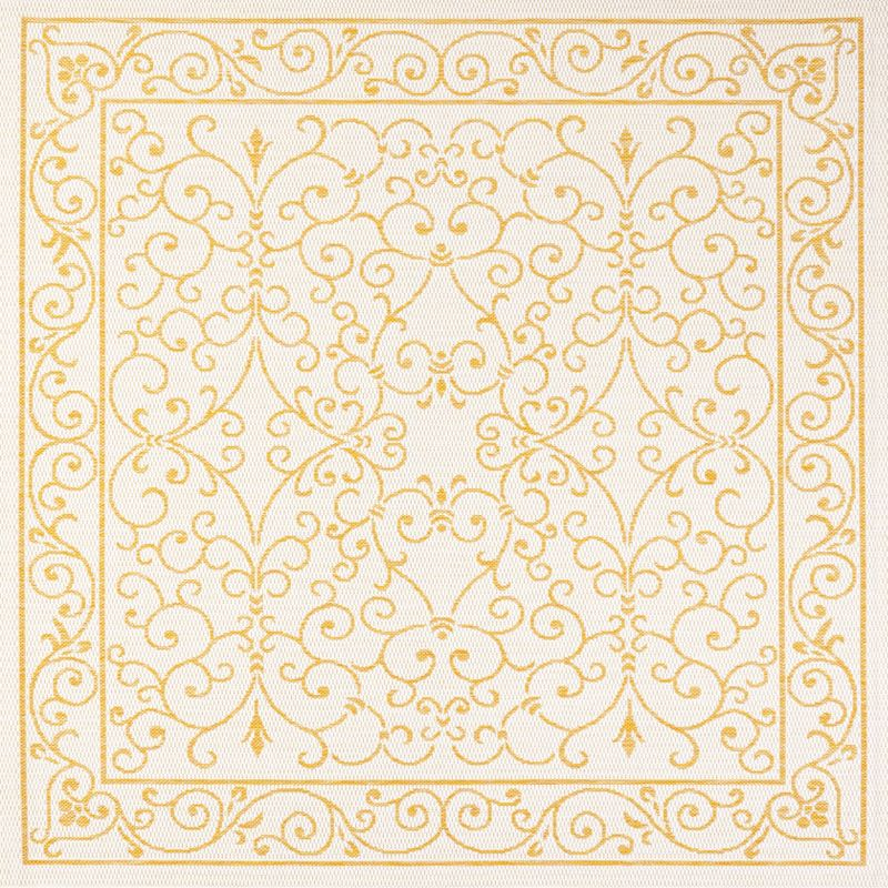 5' x 5' Charleston Vintage Filigree Textured Weave Indoor/Outdoor Area Rug, Cream/Yellow - JONATHAN Y