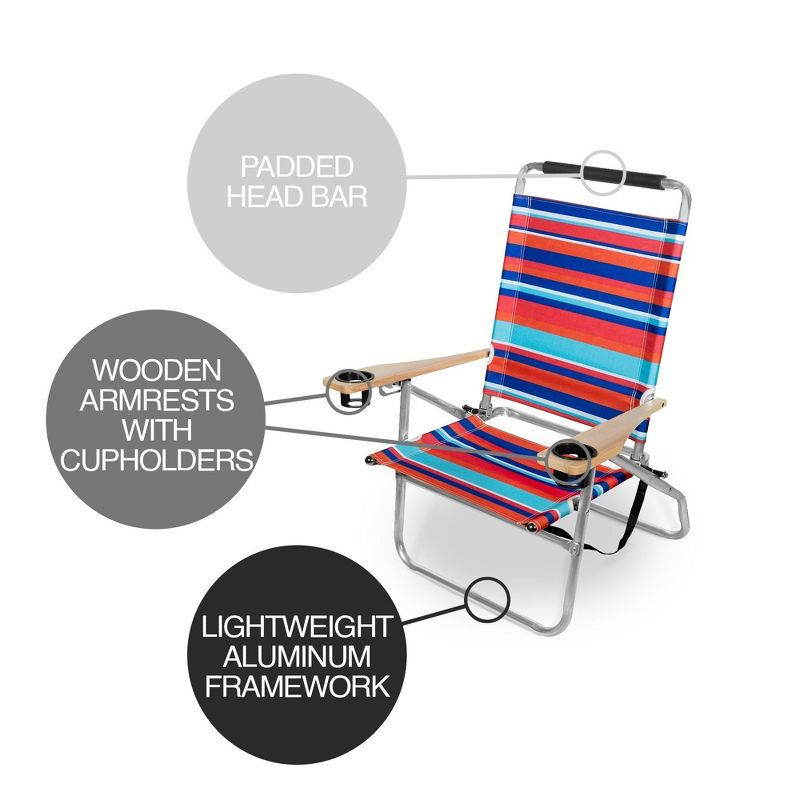 Garden Elements Foldable Reclining Aluminum Beach Chairs With Cup Holders and Carrying Strap, Multi-color (Pack of 2)