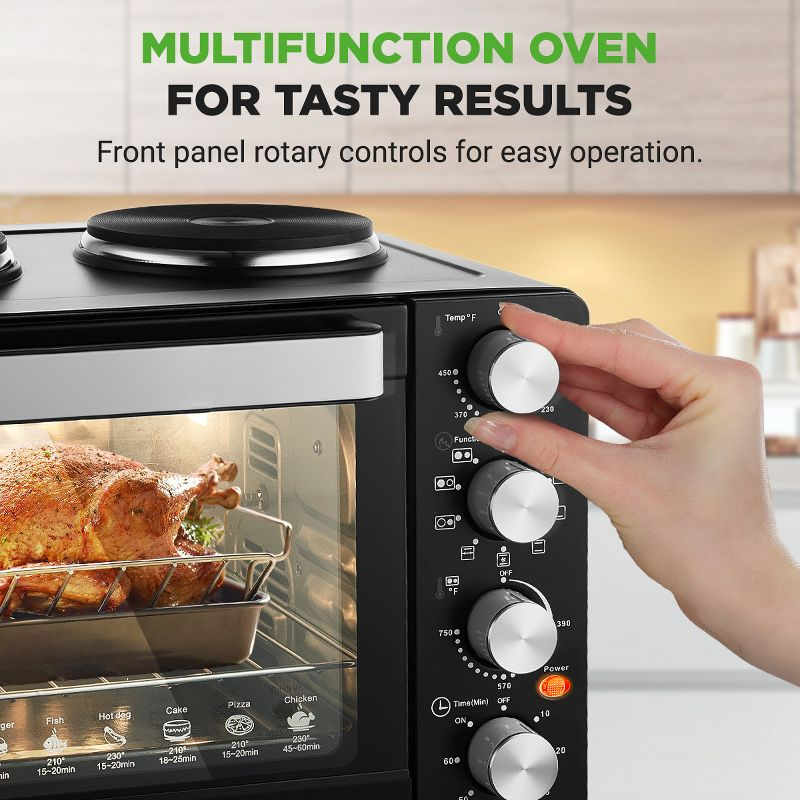 NutriChef 30+ Quart Countertop Convection Oven Cooker - 1500W Heating, Rotisserie, Dual Hot Plates, 120V - Black