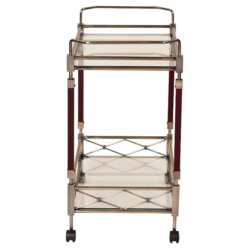 Melrose Serving Cart Antique Brass - OSP Home Furnishings: Mid-Century Glass Top, Metal Frame with Casters