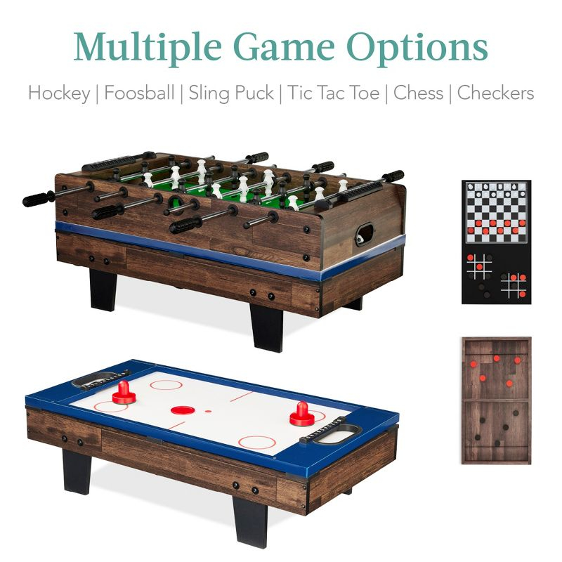 Best Choice Products 11-in-1 Kids Combo Game Set w/ Ping Pong, Foosball, Air Hockey, 5 Accessory Bags - Dark Wood