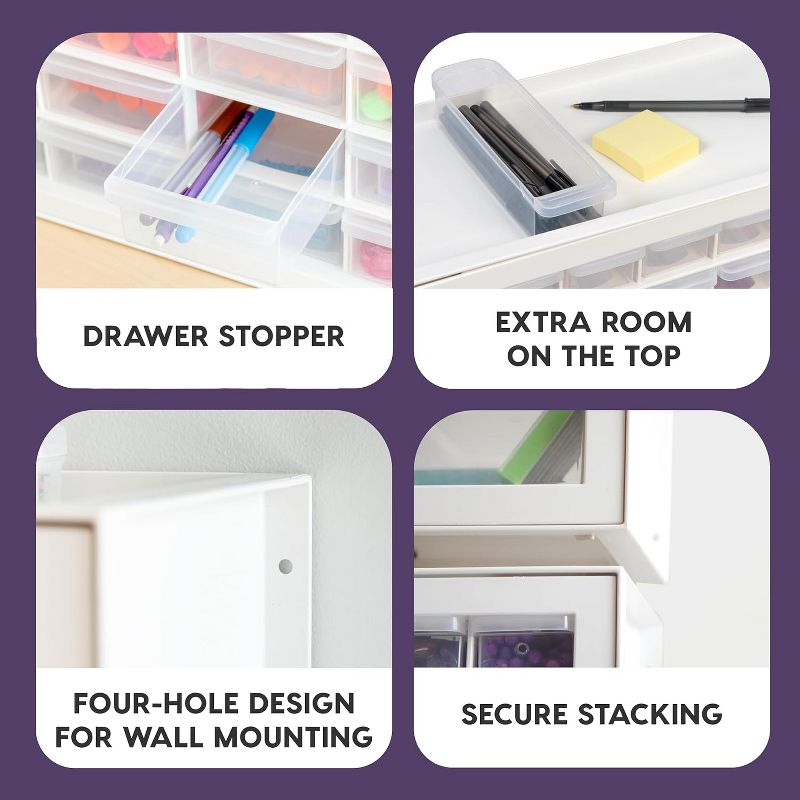 IRIS USA 44 Drawer Stackable Storage Cabinet for Hardware Crafts, White Small Brick Organizer Utility Chest, Scrapbook Art Hobby Multiple Compartment
