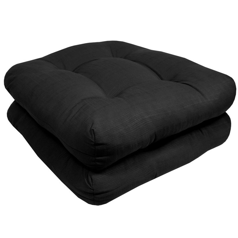 Patio Cushions Outdoor Chair Pads Thick Fiber Fill Tufted 19" x 19" Seat Cover, Black, 2 Pack