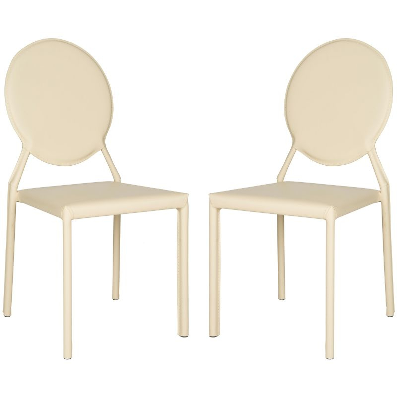 Warner Round Back Leather Side Chair (Set of 2) - FOX2018 - Butter Cream - Safavieh Couture